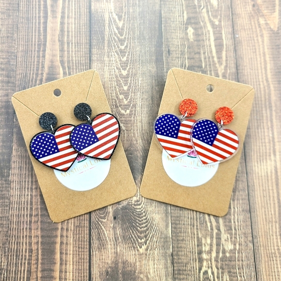 Jewelry - Patriotic Heart Dangle Earrings